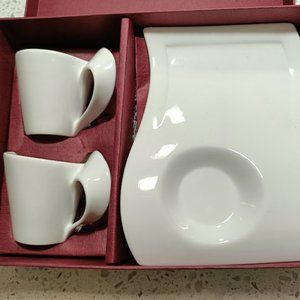 💕☕Wave Coffee White Cup & Saucer 90 cc - Set of 2 NIB